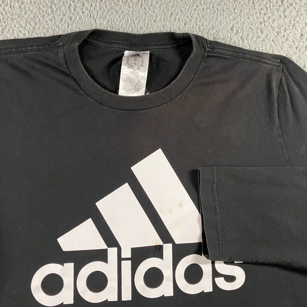 Adidas L/S Shirt Men XL Black Graphic Badge of Sport Logo Tee Baggy Thrashed